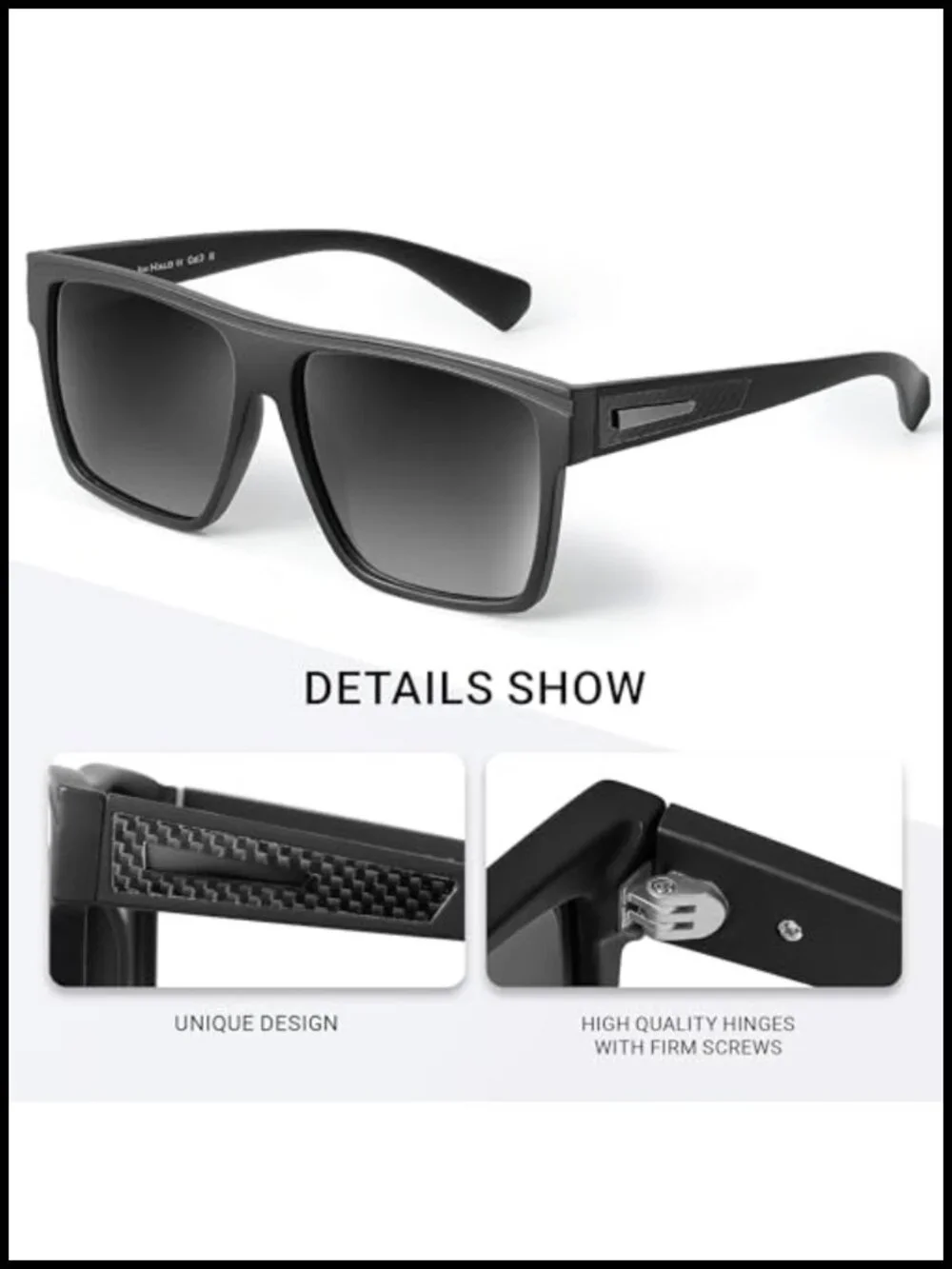 Retro Polarized Sunglasses Flat Top Square UV400 Driving Fishing Hiking